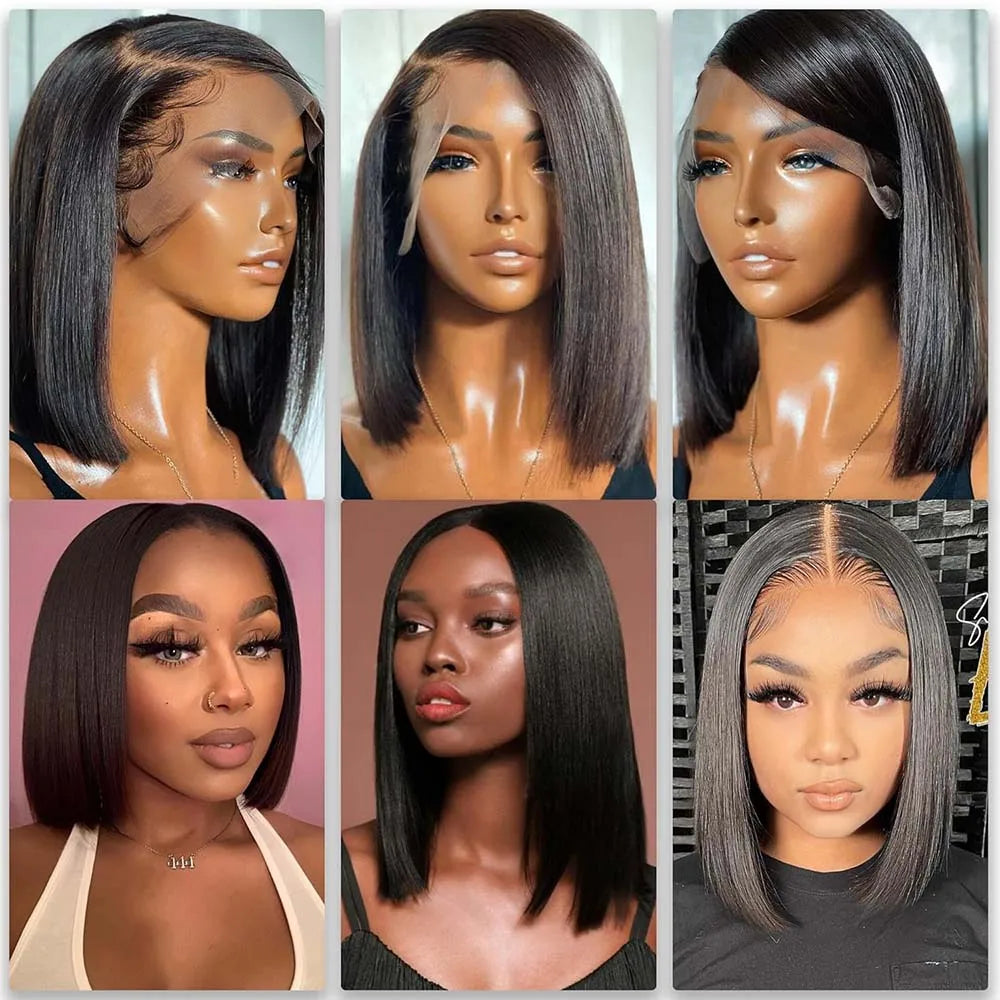 Short Bob 100% Human Hair 13x4 HD Lace Front Wigs Bone Straight 200 Density Transparent Lace Frontal Brazilian Hair Wig