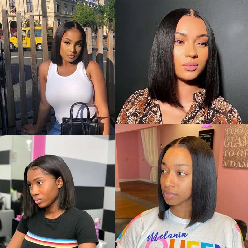 Short Bob 100% Human Hair 13x4 HD Lace Front Wigs Bone Straight 200 Density Transparent Lace Frontal Brazilian Hair Wig