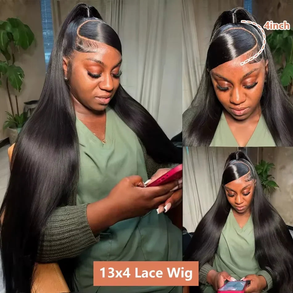 Bone Straight Human Hair Wigs Glueless 13x6 Hd Lace Front Wigs Brazilian 13x4 HD Lace Frontal Black Wig 300% Density For Women