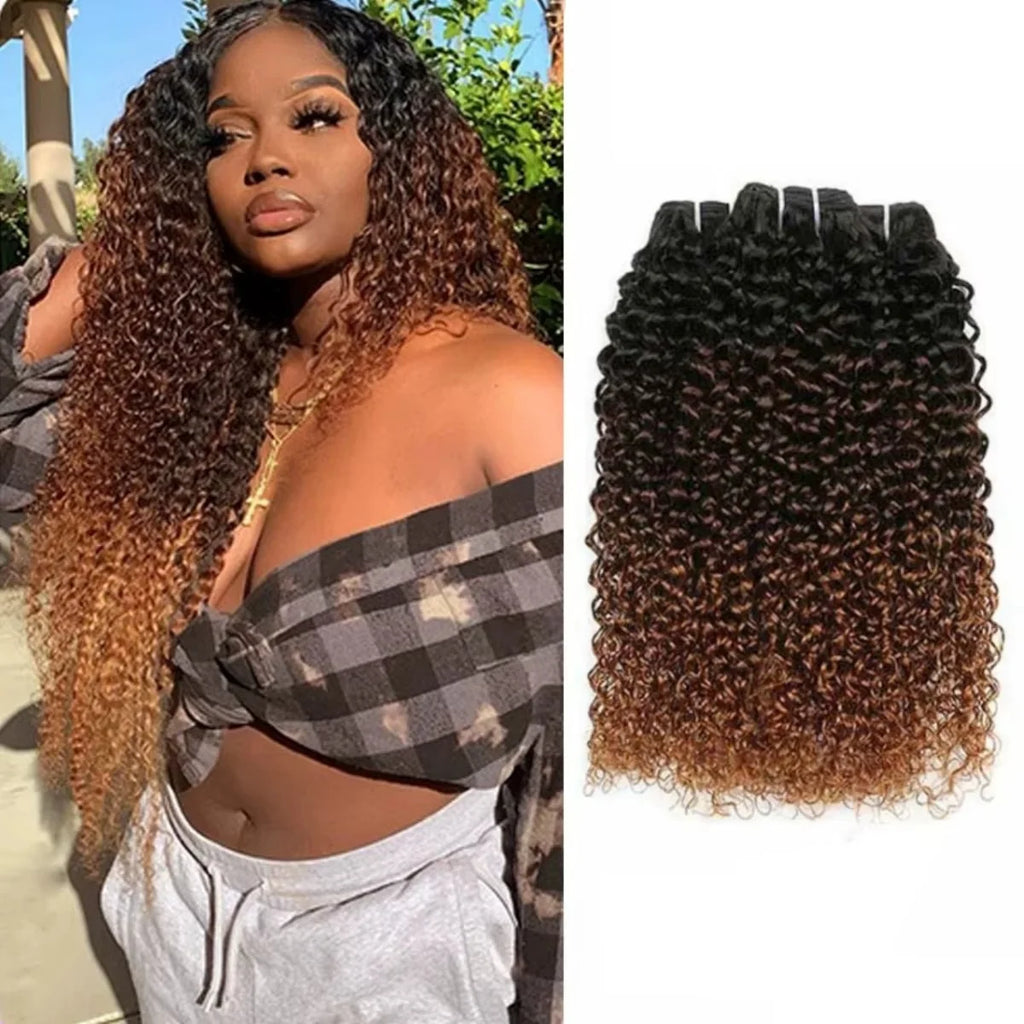 Ombre Human Hair Bundles 1B/4/30 Kinky Curly Hair Extensions Afro Curly Brazilian Ombre Remy 100% Human Hair Weave 1B/4/27 Color
