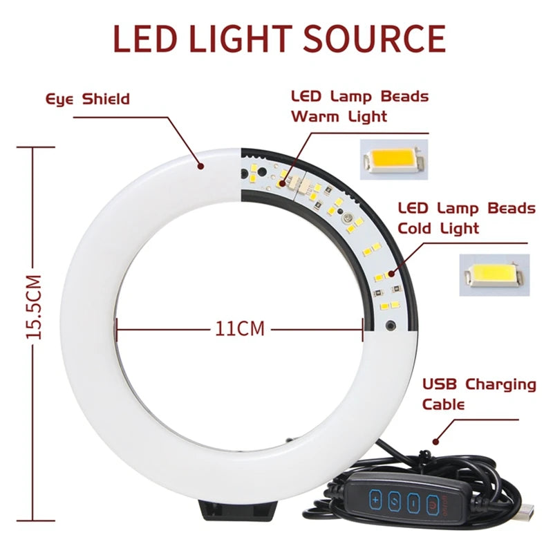 16CM Dimmable Ring Light Led Selfie Ringlight Photo Photography Lighting With Mobile Phone Self-Timer Tripod For Youtube Video