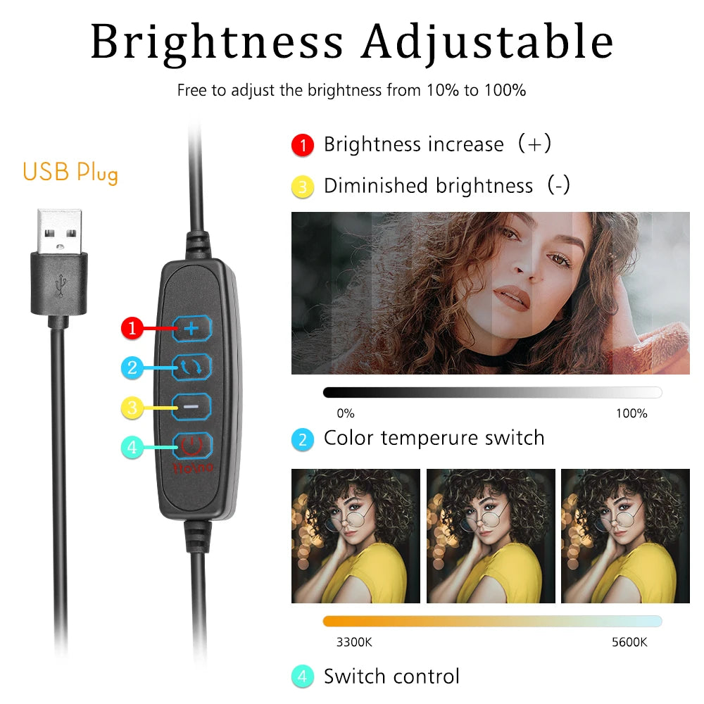 16CM Dimmable Ring Light Led Selfie Ringlight Photo Photography Lighting With Mobile Phone Self-Timer Tripod For Youtube Video
