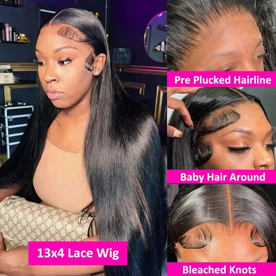 Bone Straight Human Hair Wigs Glueless 13x6 Hd Lace Front Wigs Brazilian 13x4 HD Lace Frontal Black Wig 300% Density For Women