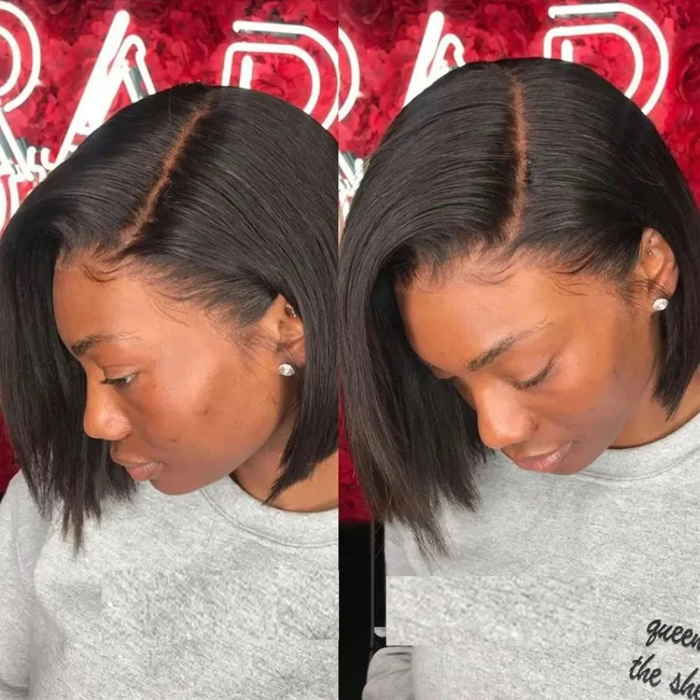 Straight Short Bob Wig Human Hair 13x4 Transparent Lace Front Wigs 230 Density Natural Black Bone Straight Short Human Hair Wigs
