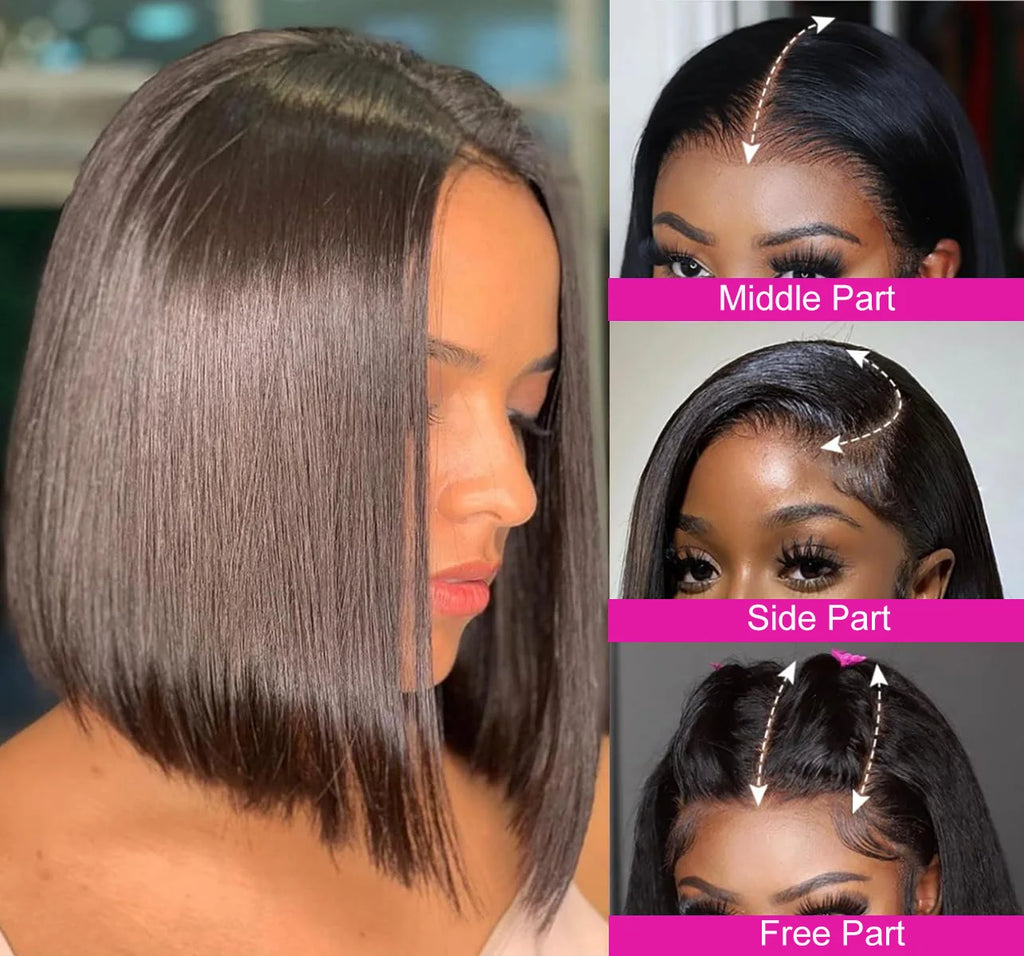 Straight Short Bob Wig Human Hair 13x4 Transparent Lace Front Wigs 230 Density Natural Black Bone Straight Short Human Hair Wigs