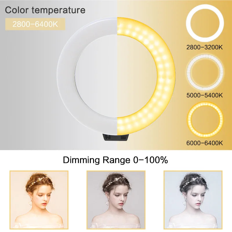 16CM Dimmable Ring Light Led Selfie Ringlight Photo Photography Lighting With Mobile Phone Self-Timer Tripod For Youtube Video