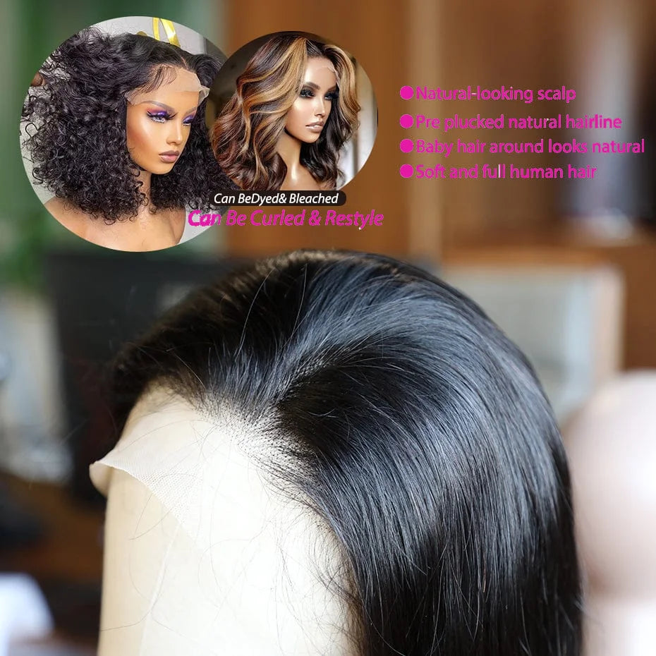 Straight Short Bob Wig Human Hair 13x4 Transparent Lace Front Wigs 230 Density Natural Black Bone Straight Short Human Hair Wigs