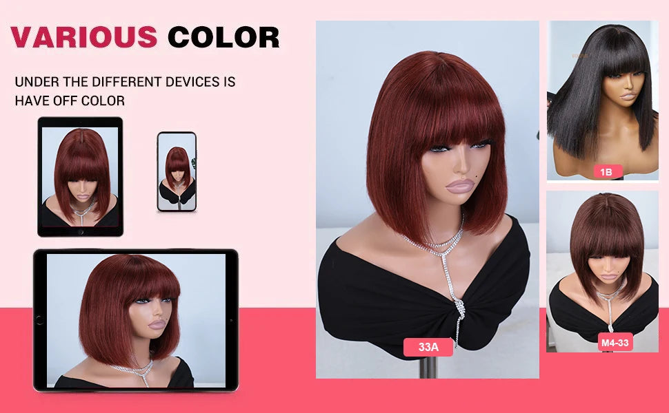 Straight Human Hair Wigs With Bangs Fringe Middle Part Bob Lace Wigs Realistic Scalp Brazilian Straight Bob Lace Wigs With Bangs