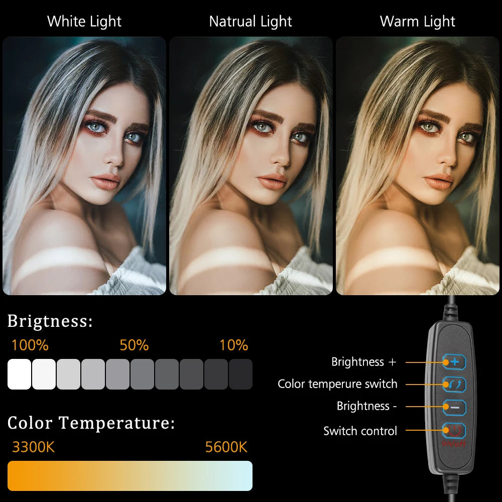 16CM Dimmable Ring Light Led Selfie Ringlight Photo Photography Lighting With Mobile Phone Self-Timer Tripod For Youtube Video