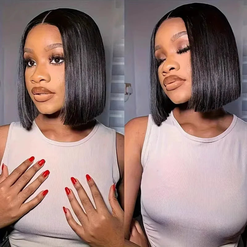 Short Bob 100% Human Hair 13x4 HD Lace Front Wigs Bone Straight 200 Density Transparent Lace Frontal Brazilian Hair Wig