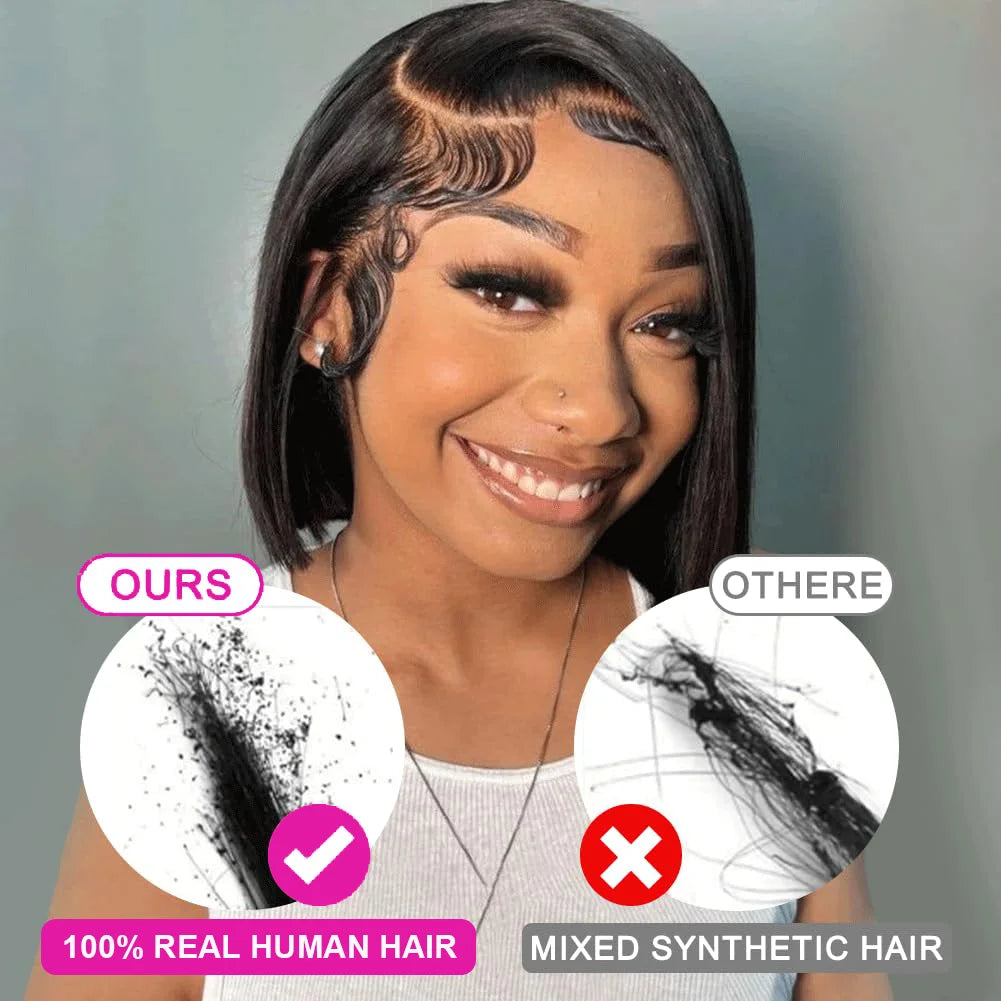 Straight Short Bob Wig Human Hair 13x4 Transparent Lace Front Wigs 230 Density Natural Black Bone Straight Short Human Hair Wigs