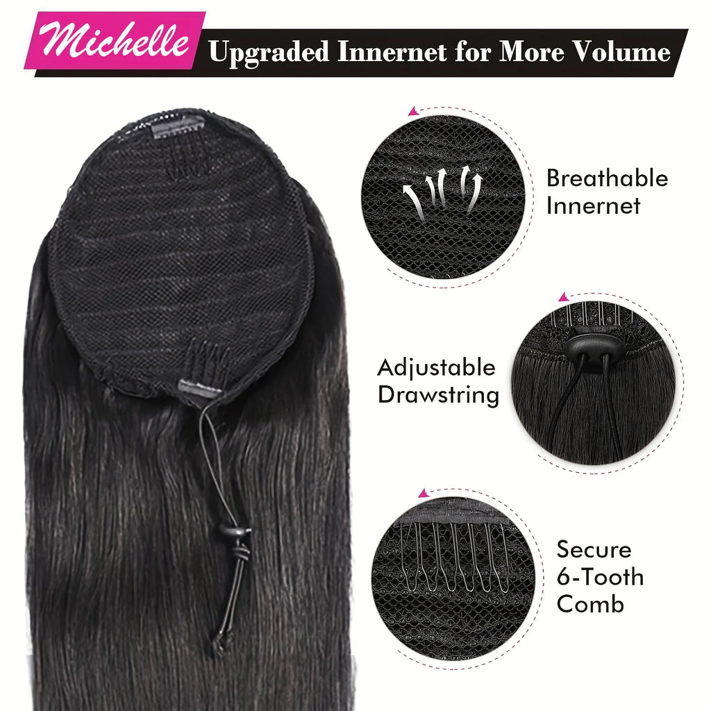 Straight Ponytail Human Hair Extension With Clip In Drawstring Ponytail Straight Brazilian 100% Human Hair Natural Clip Ponytail