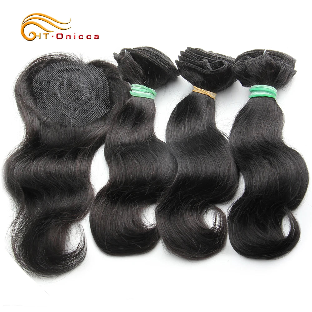 Brazilian Straight Bundles With Closure Machine Made Closure 100% Remy Human Hair 3 Bundles With Closure Natural Color