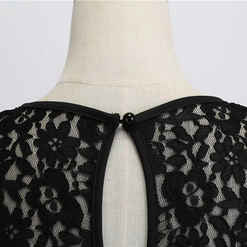 Elegant Party Dress Women Summer Lace Vintage Vestidos 50s 60s Rockabilly Swing Dress Casual  Midi Dresses