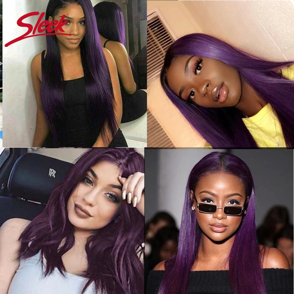 Sleek Brazilian Straight Hair Bundles Natural Purple Straight Remy Human Hair Bunles Deal For Black Women