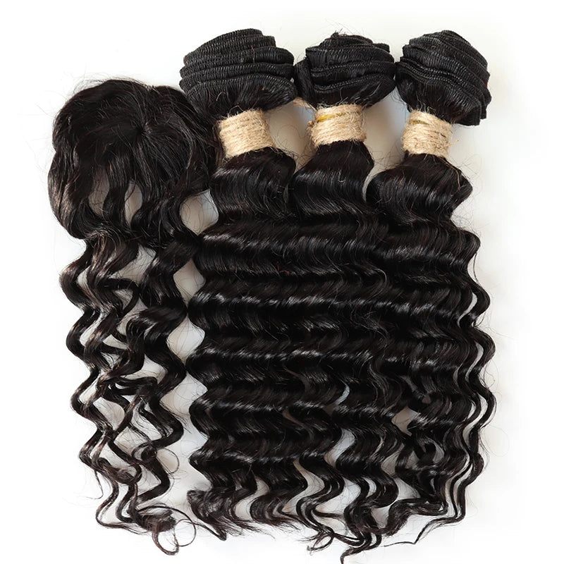 Brazilian Straight Bundles With Closure Machine Made Closure 100% Remy Human Hair 3 Bundles With Closure Natural Color