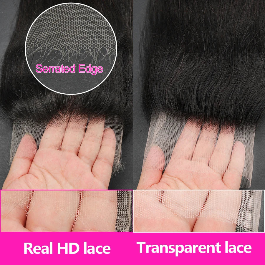 32 inch Bone Straight Hair Bundles With HD Lace Frontal Melt Skins Brazilian Human Hair Extension HD Lace Closure With Bundles