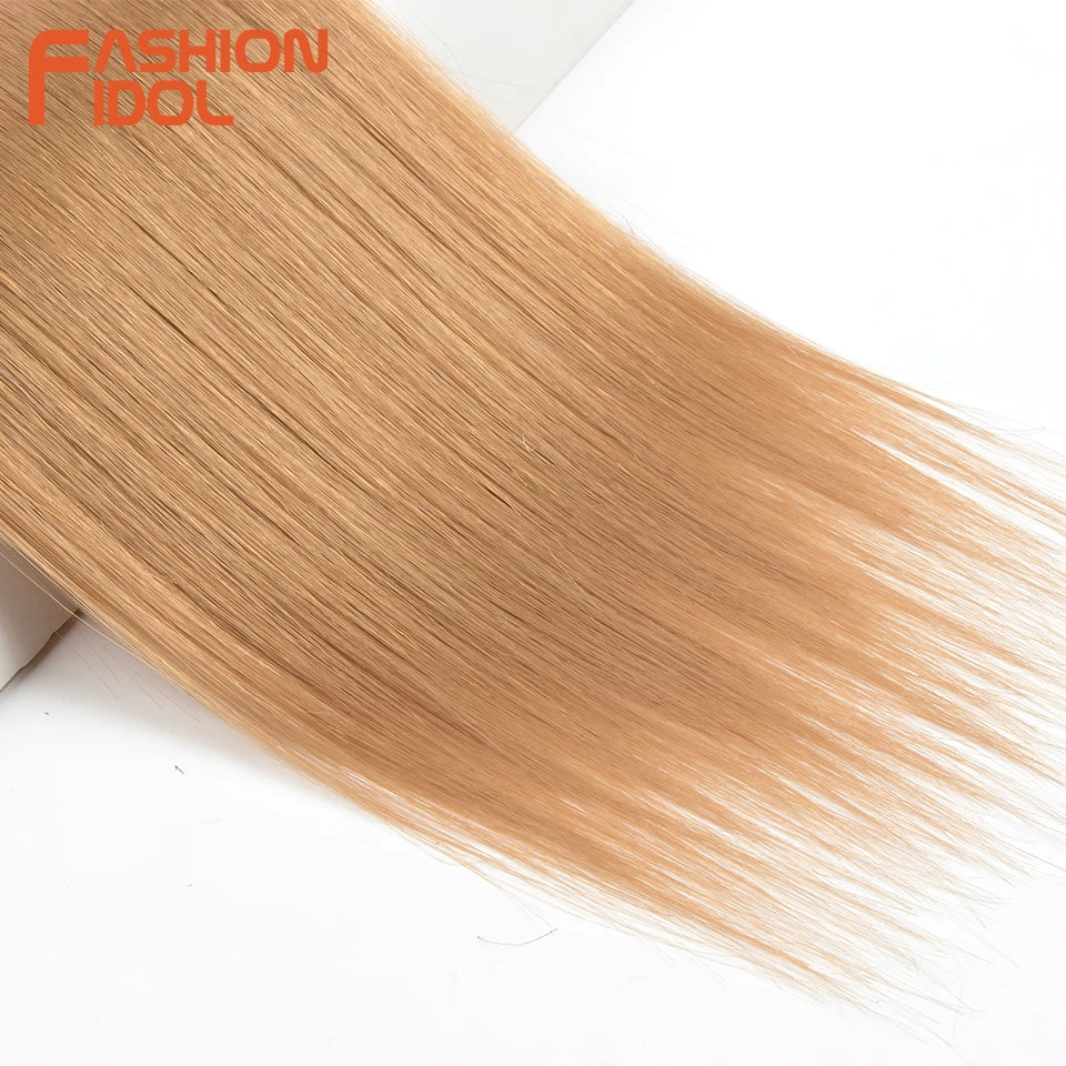 Bone Straight Hair Extensions Ombre Blonde Hair Bundles Super Long Hair Synthetic 24 Inch Straight Hair Full to End FASHION IDOL