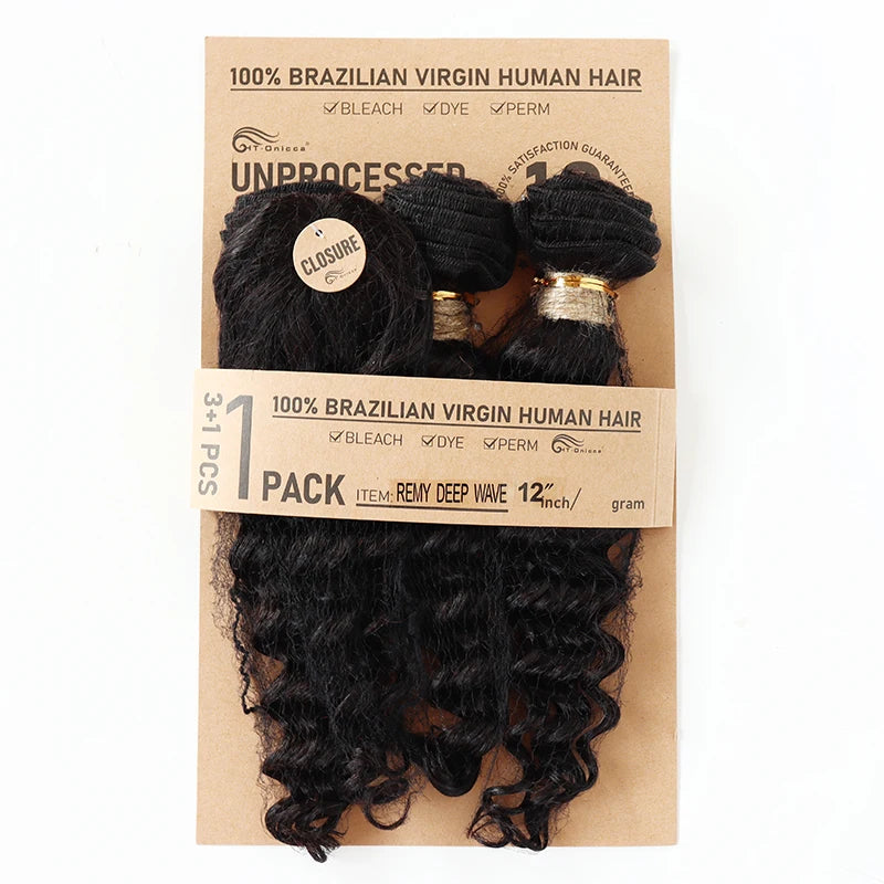 Brazilian Straight Bundles With Closure Machine Made Closure 100% Remy Human Hair 3 Bundles With Closure Natural Color