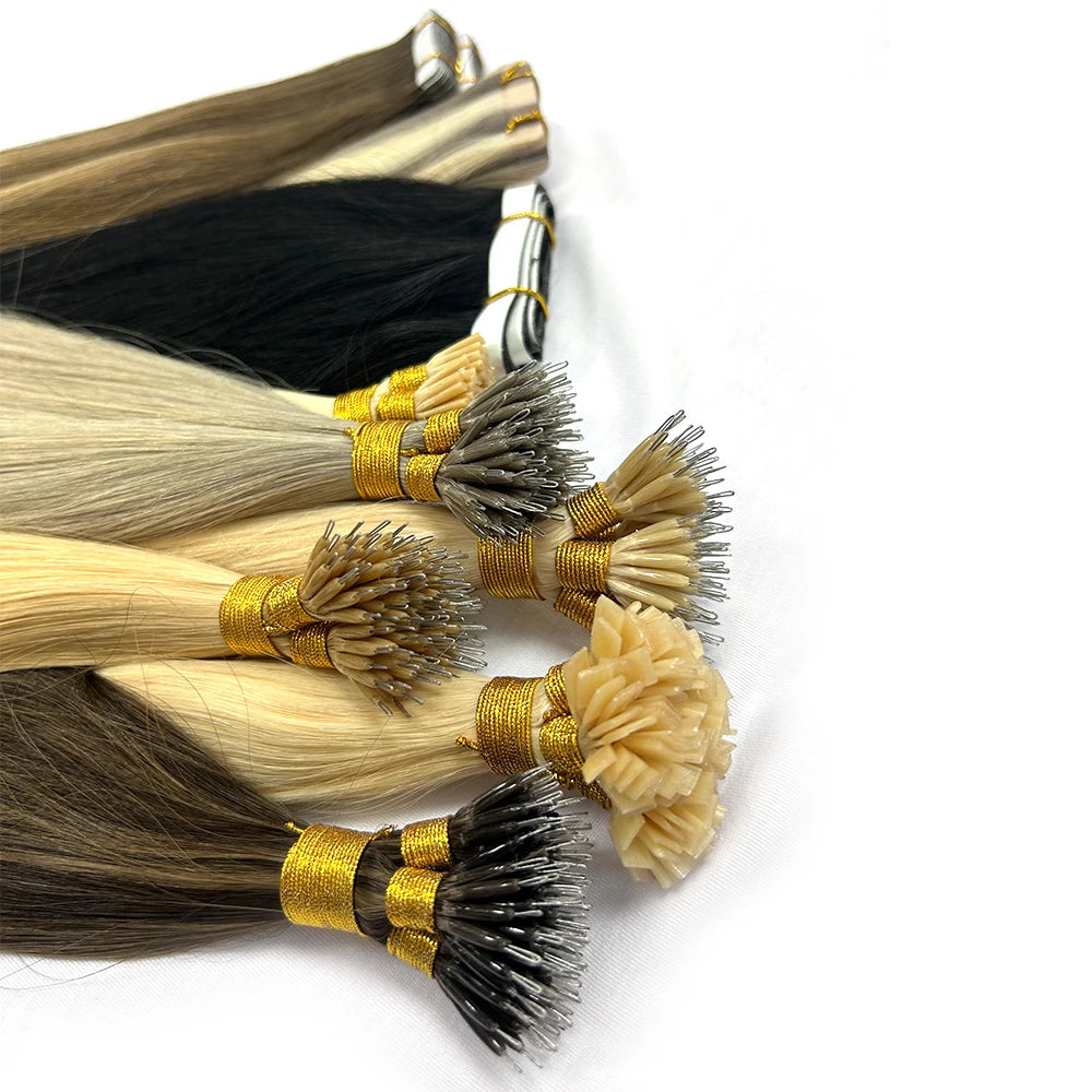 Wholesale Raw Unprocessed Human I Tip Hair Extensions, Double Drawn 100% Russian I tip Jerry Curl Weave Extensions