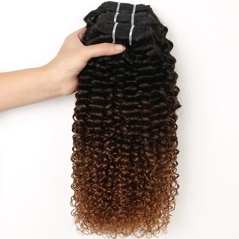 Ombre Human Hair Bundles 1B/4/30 Kinky Curly Hair Extensions Afro Curly Brazilian Ombre Remy 100% Human Hair Weave 1B/4/27 Color