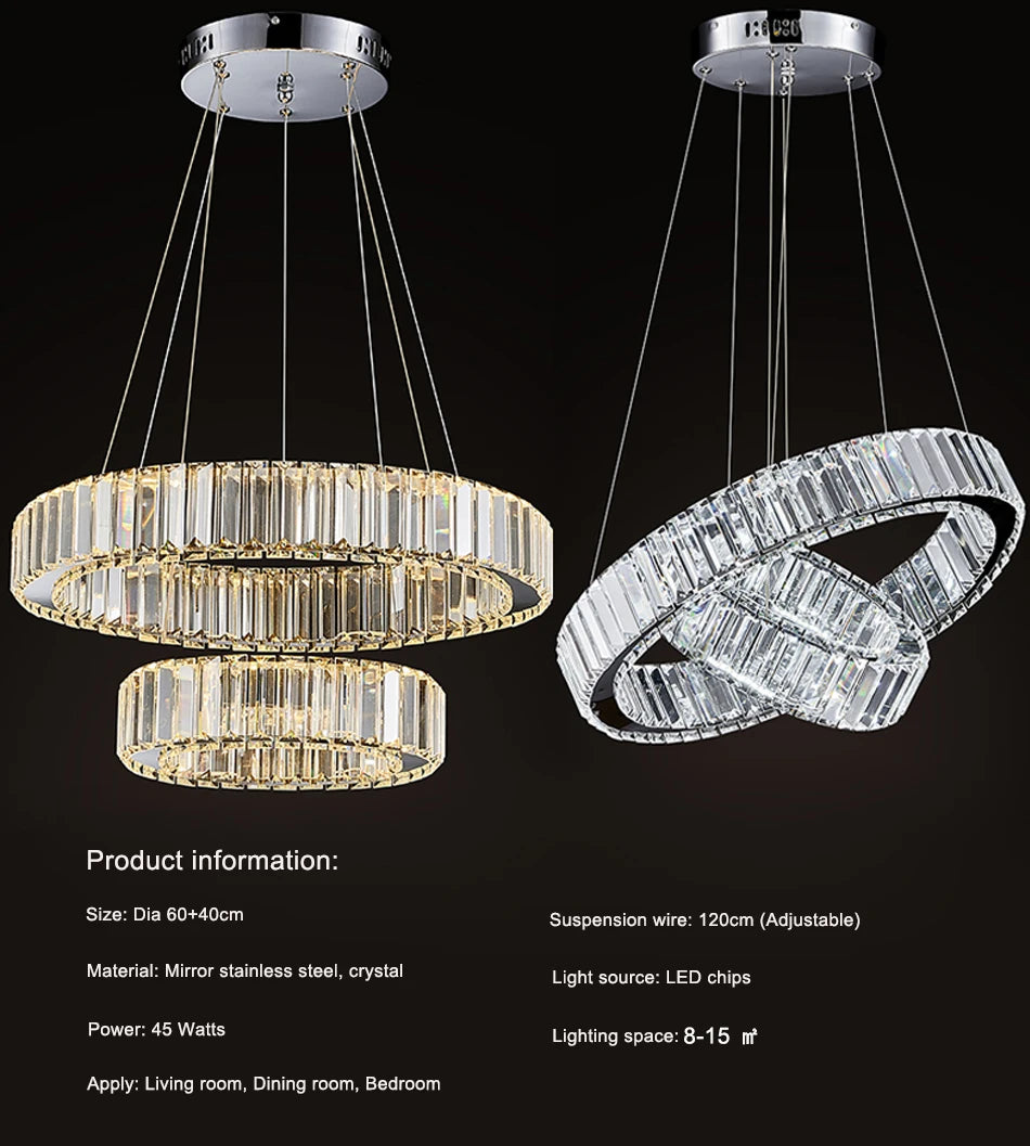 Ring Light Modern Home Decoration Luxury Led Lights for Living Room Crystal Lamp Ceiling Chandelier Decor Lustre Indoor Lighting