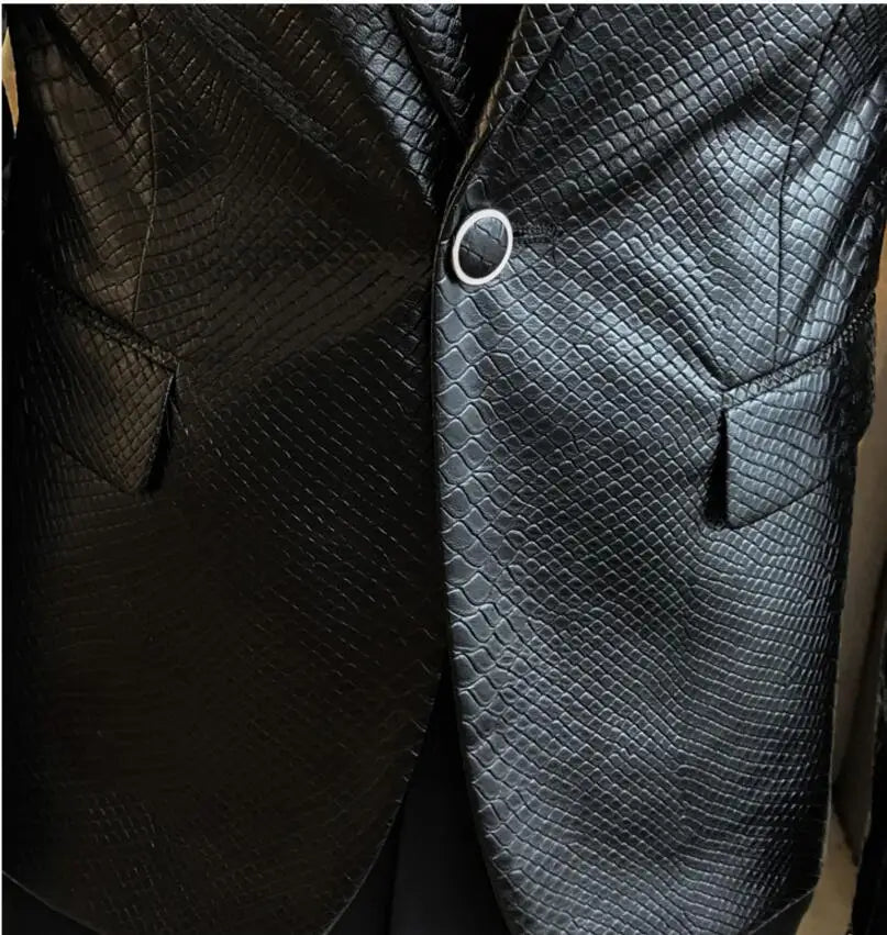 Slim Fit Blazers Jackets For Men PU Leather Suit Coats Men Leather Jackets Male Business Casual Suit Coats Man Blazers Size 4XL
