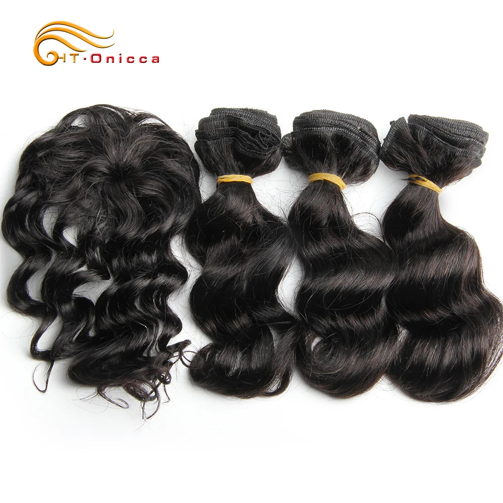 Brazilian Straight Bundles With Closure Machine Made Closure 100% Remy Human Hair 3 Bundles With Closure Natural Color