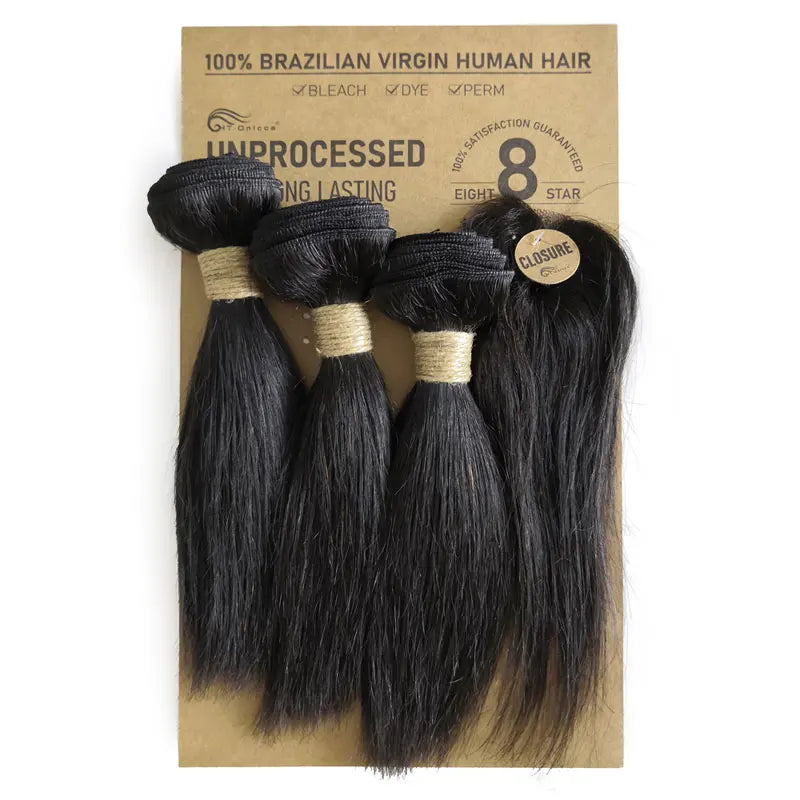 Brazilian Straight Bundles With Closure Machine Made Closure 100% Remy Human Hair 3 Bundles With Closure Natural Color