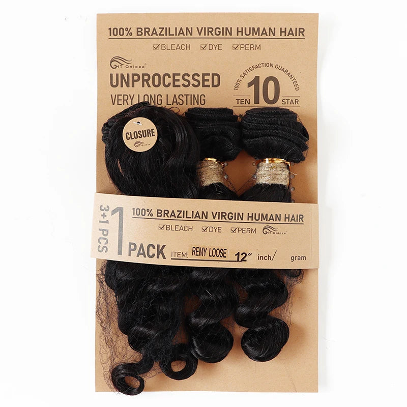 Brazilian Straight Bundles With Closure Machine Made Closure 100% Remy Human Hair 3 Bundles With Closure Natural Color