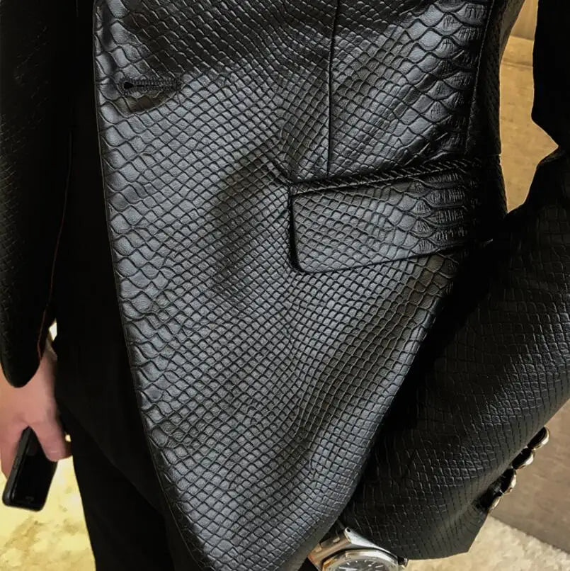 Slim Fit Blazers Jackets For Men PU Leather Suit Coats Men Leather Jackets Male Business Casual Suit Coats Man Blazers Size 4XL