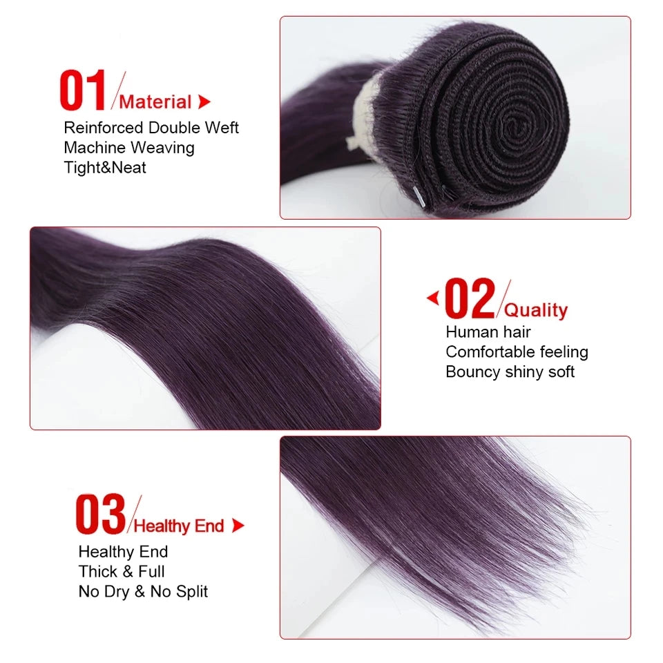Sleek Brazilian Straight Hair Bundles Natural Purple Straight Remy Human Hair Bunles Deal For Black Women