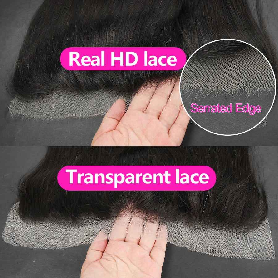32 inch Bone Straight Hair Bundles With HD Lace Frontal Melt Skins Brazilian Human Hair Extension HD Lace Closure With Bundles