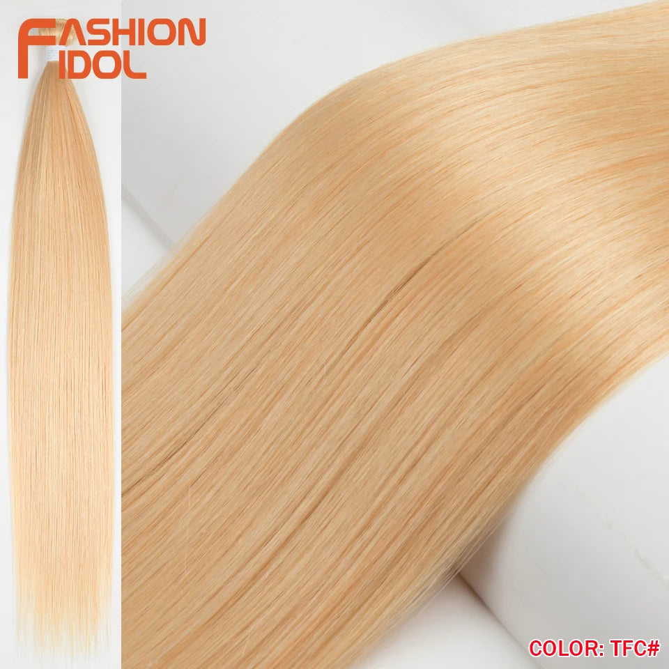 Bone Straight Hair Extensions Ombre Blonde Hair Bundles Super Long Hair Synthetic 24 Inch Straight Hair Full to End FASHION IDOL