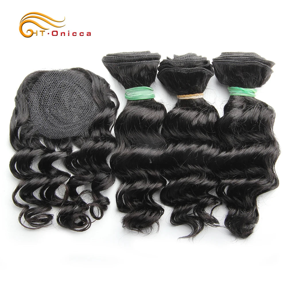 Brazilian Straight Bundles With Closure Machine Made Closure 100% Remy Human Hair 3 Bundles With Closure Natural Color