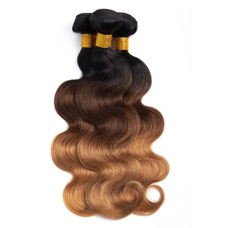 3 Tone Color Ombre Curly Body Deep Weave Virgin Hair Frontal Extensions Raw Blonde Ombre Human Hair Bundles With Closure