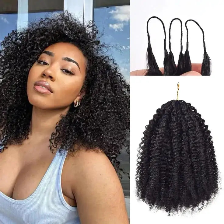 Pixie Curly Machine-made Crochet Human Hair Extensions Reusable No Glue No Damage for Black Women