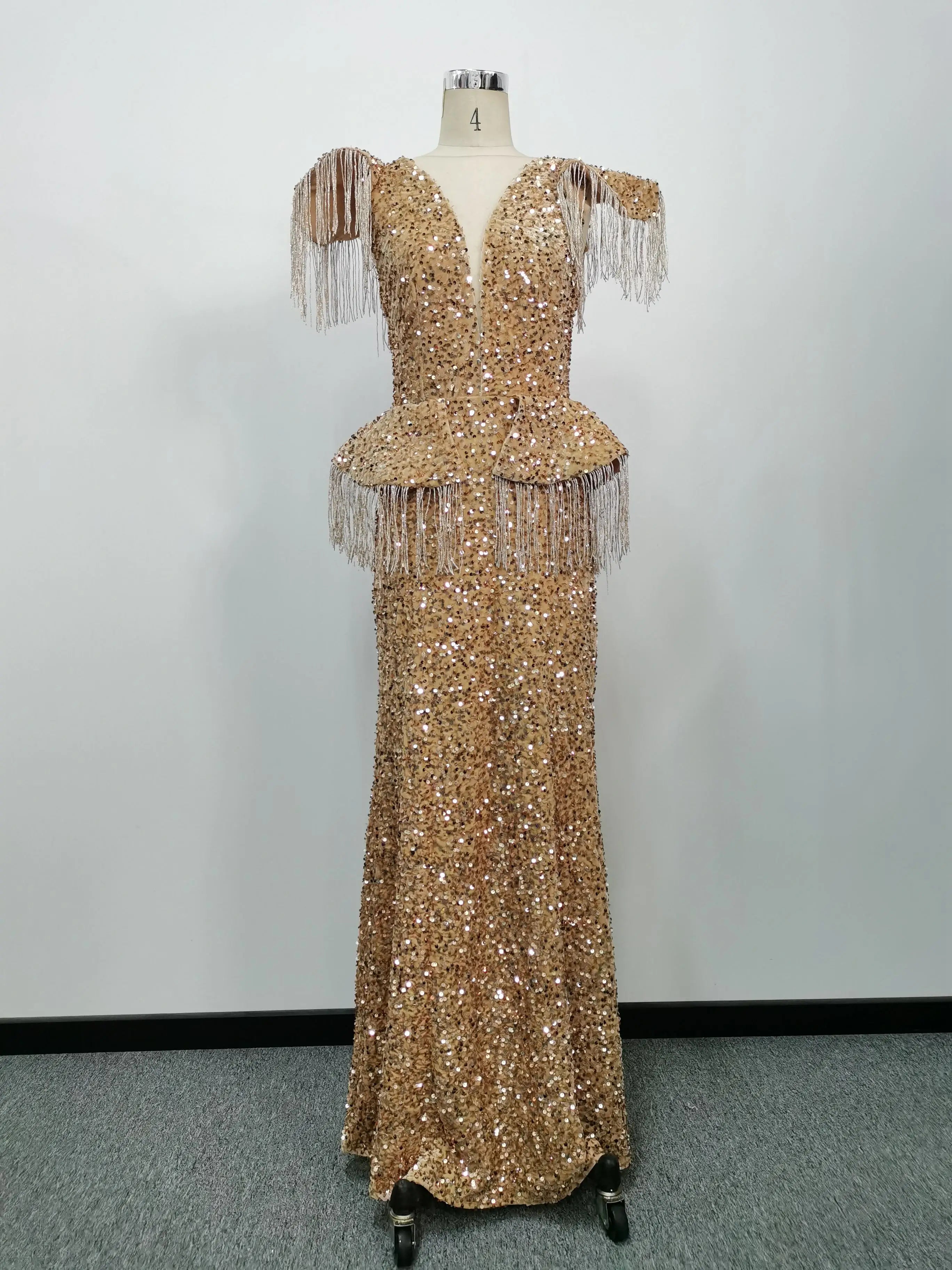 Party Dress Women Spring Autumn Sexy Tassel Sequin Sleeveless O-neck Slim Banquet Dinner Ladies Long Cloth Lugentolo