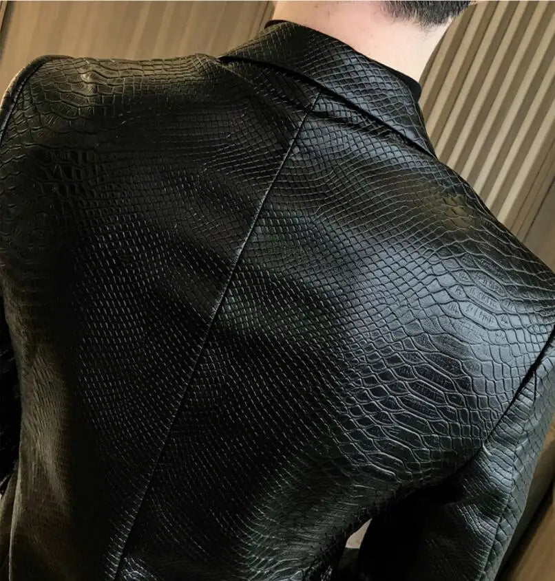 Slim Fit Blazers Jackets For Men PU Leather Suit Coats Men Leather Jackets Male Business Casual Suit Coats Man Blazers Size 4XL