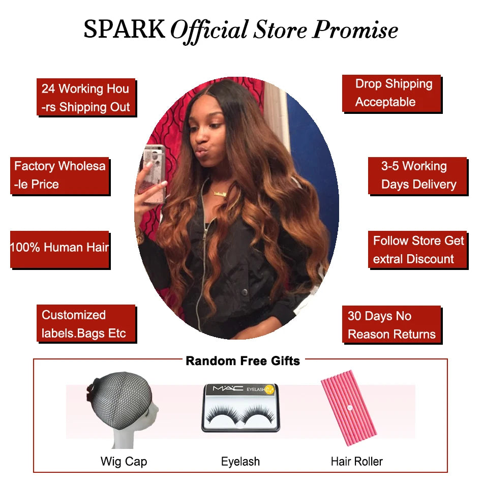 Spark Hair Ombre Brazilian Body Wave Hair 1/3/4 Bundles 100% Human Hair Weave Bundles 100% Remy human Hair