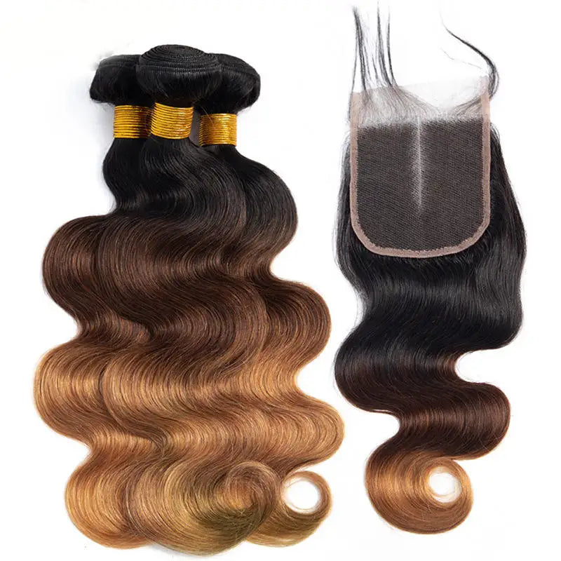 3 Tone Color Ombre Curly Body Deep Weave Virgin Hair Frontal Extensions Raw Blonde Ombre Human Hair Bundles With Closure