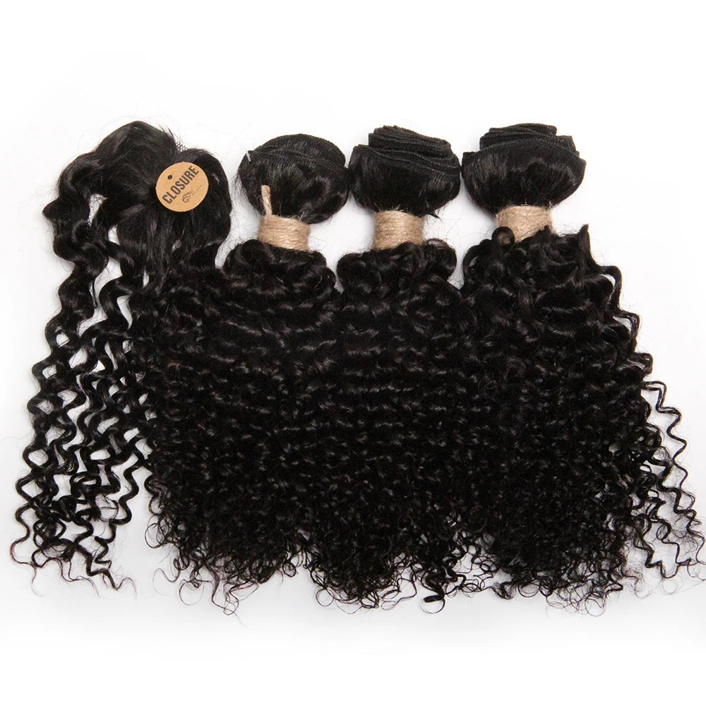 Brazilian Straight Bundles With Closure Machine Made Closure 100% Remy Human Hair 3 Bundles With Closure Natural Color