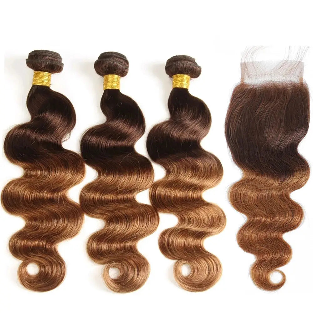3 Tone Color Ombre Curly Body Deep Weave Virgin Hair Frontal Extensions Raw Blonde Ombre Human Hair Bundles With Closure