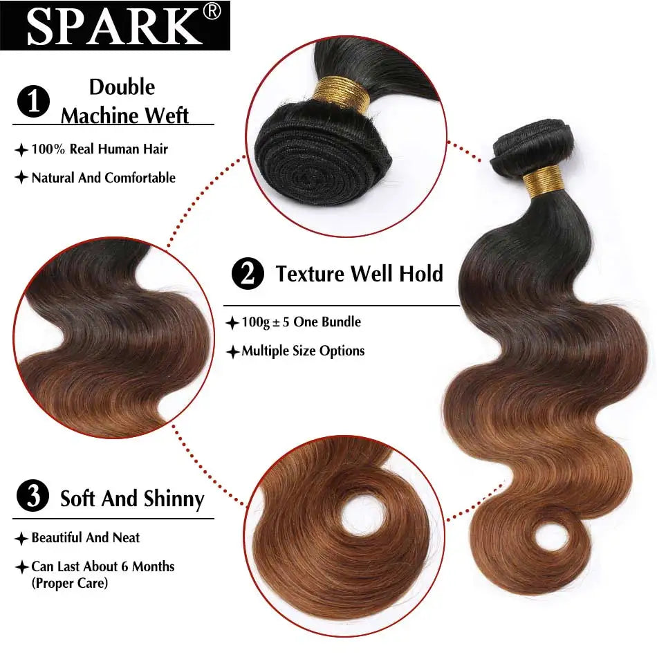 Spark Hair Ombre Brazilian Body Wave Hair 1/3/4 Bundles 100% Human Hair Weave Bundles 100% Remy human Hair