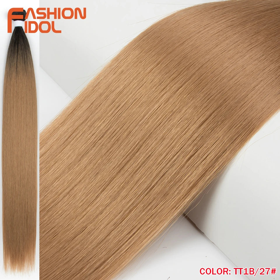 Bone Straight Hair Extensions Ombre Blonde Hair Bundles Super Long Hair Synthetic 24 Inch Straight Hair Full to End FASHION IDOL