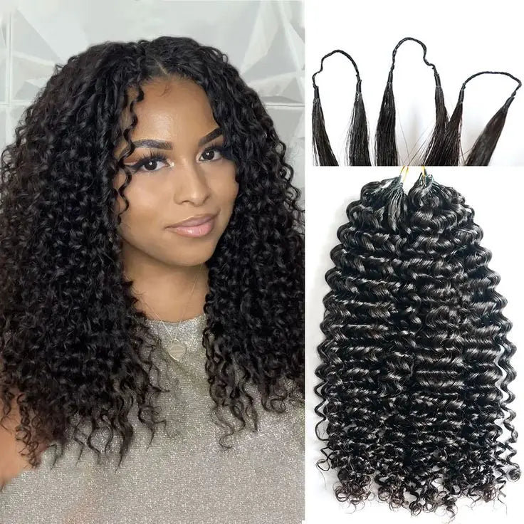 Pixie Curly Machine-made Crochet Human Hair Extensions Reusable No Glue No Damage for Black Women