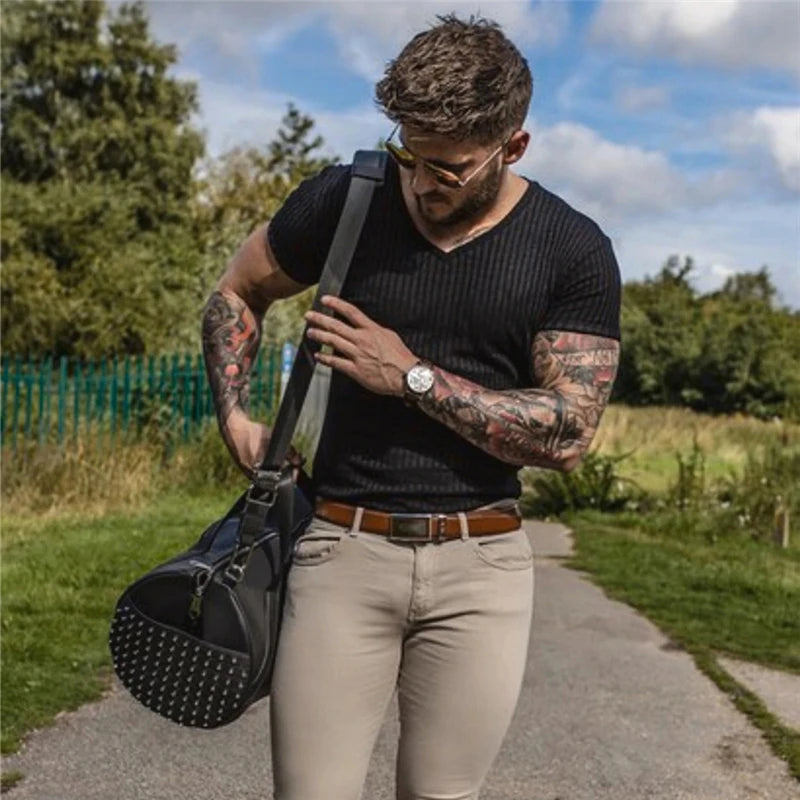 Gym Polo Shirt Men Fashion Turn Neck Short Sleeve Knitted Polos Sports Slim Fit Fitness Bodybuilding Workout Summer Clothing