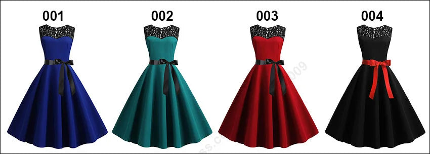 Elegant Party Dress Women Summer Lace Vintage Vestidos 50s 60s Rockabilly Swing Dress Casual  Midi Dresses