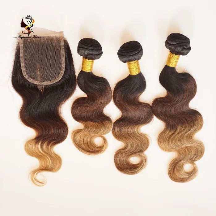 Body Wave 3 Tone Ombre Brazilian Hair Weave Bundles 1B/4/27Human Hair Extensions