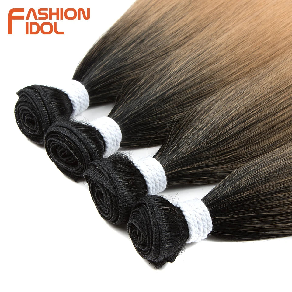 Bone Straight Hair Extensions Ombre Blonde Hair Bundles Super Long Hair Synthetic 24 Inch Straight Hair Full to End FASHION IDOL